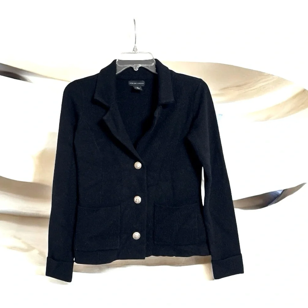 Adrianne Vittadini Black Jacket Viscose Blend Gold‎ Buttons Black